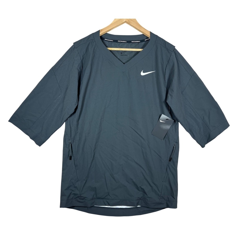 Nike Baseball Hot‎ Pullover Batting Baseball Jacket Gray V Neck 3/4 Sleeve  NWT